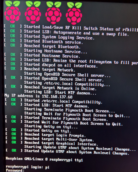 Raspberry PI boot screen